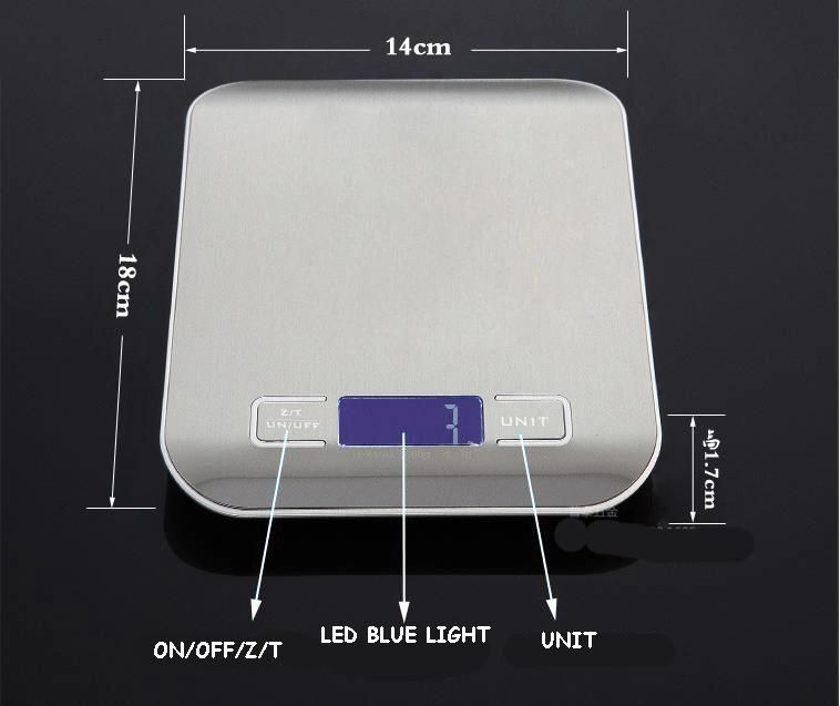 Stainless Steel Kitchen Scales 5kgs/1g 3kgs/1g PT-238