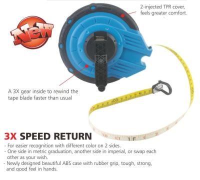 Professional 3: 1 Geared Closed Reel Fiberglass Tape Measure with 2-Color Blade