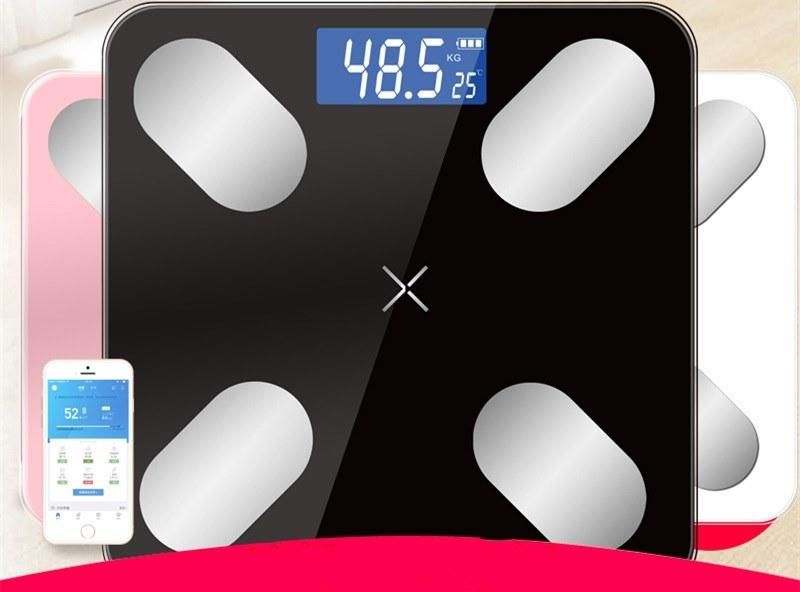 Wholesales Bluetooth Body Fat Scale 180kg Max, Print Silk Platform White, Pink, Black for Option or Customized, R30 Glass Platform CE, RoHS, FCC