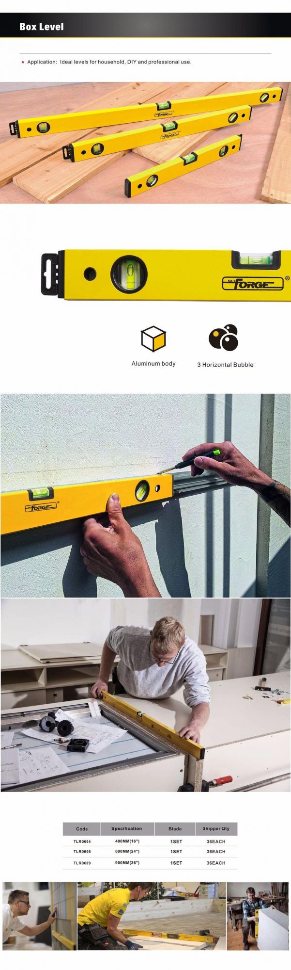 Professional Measuring Tools 24" Aluminum Box Level Spirit Level