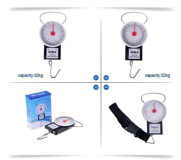 22kg/50lb Wholesale Portable Digital Metal Spring Hanging Weighing Fishing Luggage Scale with Tape Measure