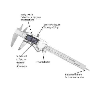 Digital Caliper, Stainless Steel Electronic Measuring Tool with IP54 Waterproof Rating- 6inch/150mm- LCD Screen Display SAE/Metric