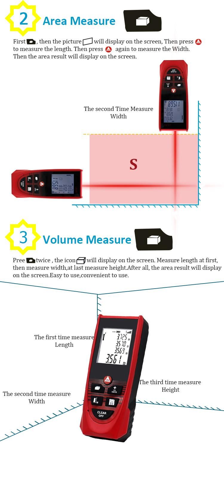 100m Best Laser Distance Meter Continuous Area & Volume