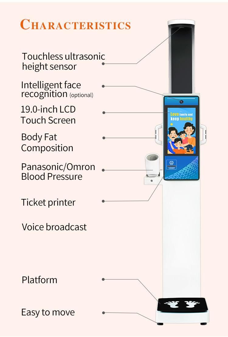 Hot Sale Custom Supporting Height and Weight Machine Body BMI Scale Machine with 19 Inch Ads Screen