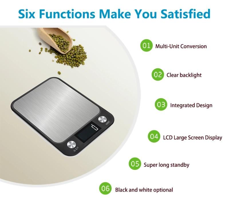 Digital Kitchen Scale with Thin Body Black White Color