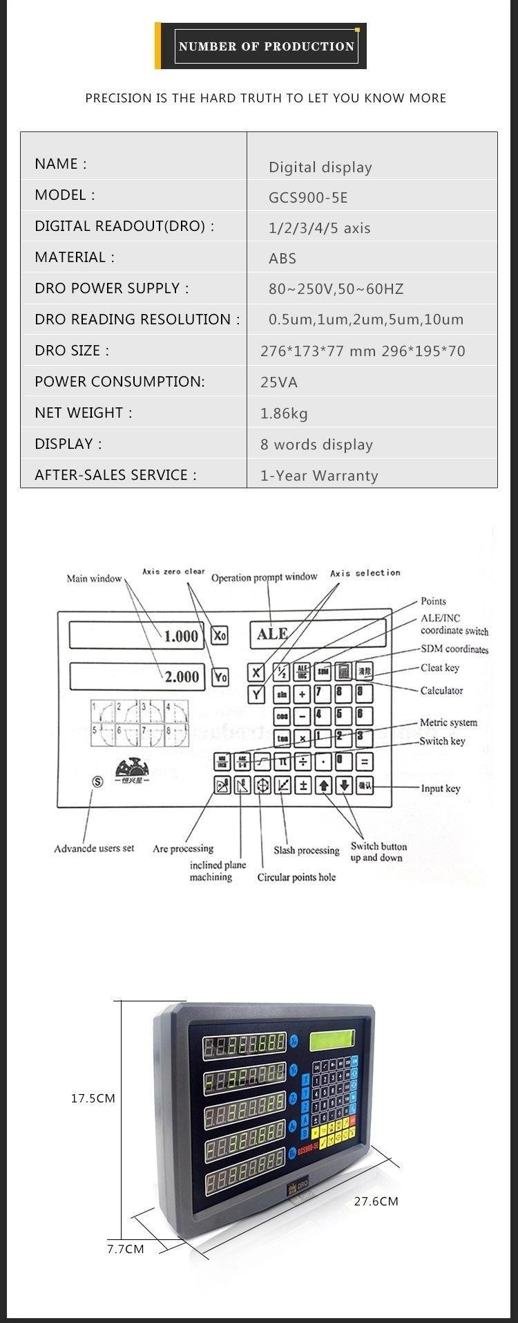 Digital Readout (5 Axis Dro DRO) and Optical Linear Scale System