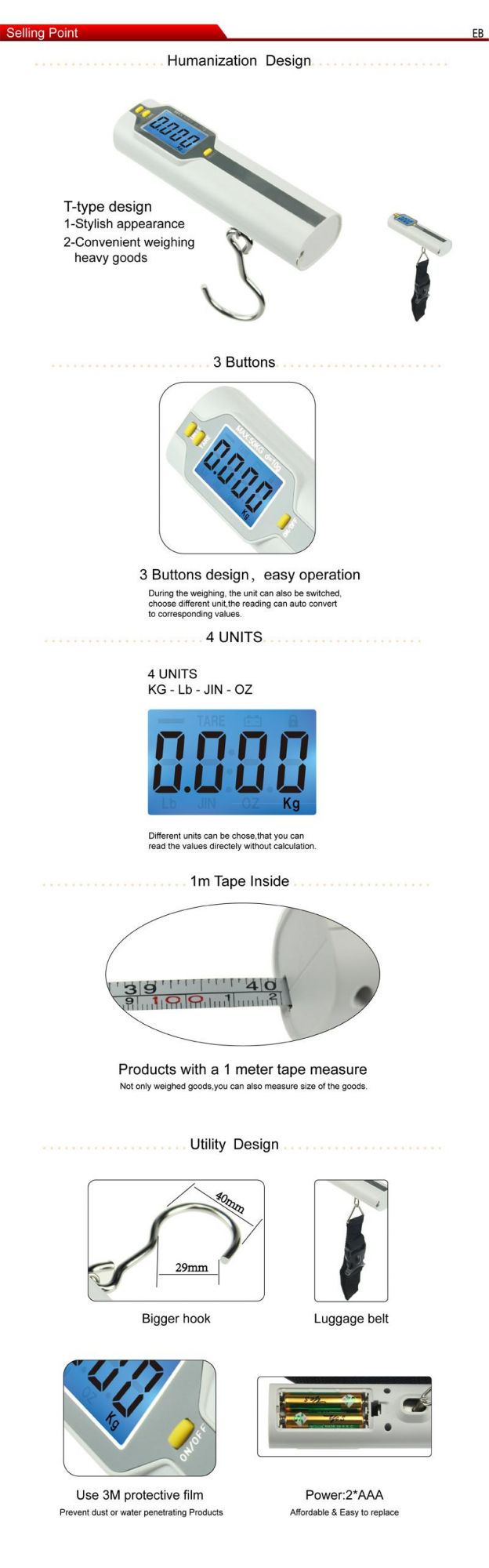 Multifunction High Precision Hanging Scale Digital with Tape Measure