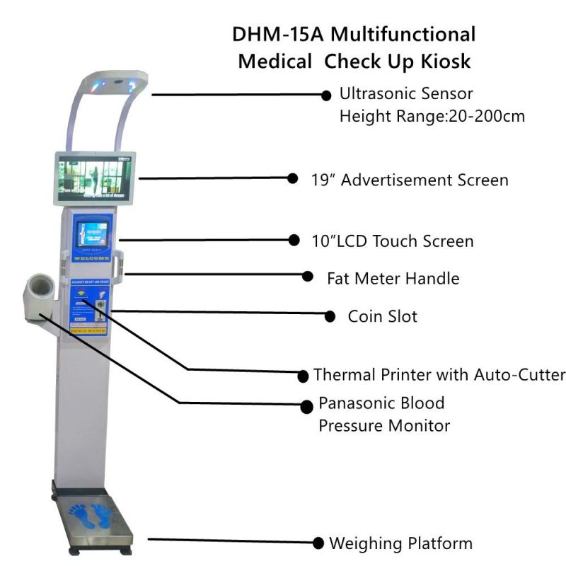 Coin Operation Height and Weight Scale BMI Analyzer Scale Blood Pressure and Fat Analyzer Scale for Hospital