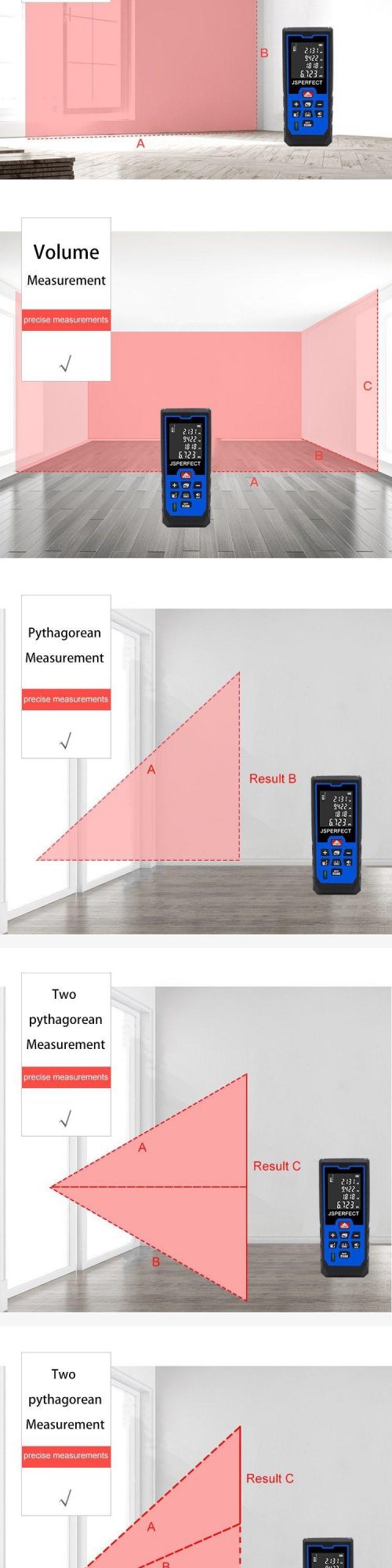 Jsperfect Laser Distance Meter Laser Rangerfinder Laser Measurement