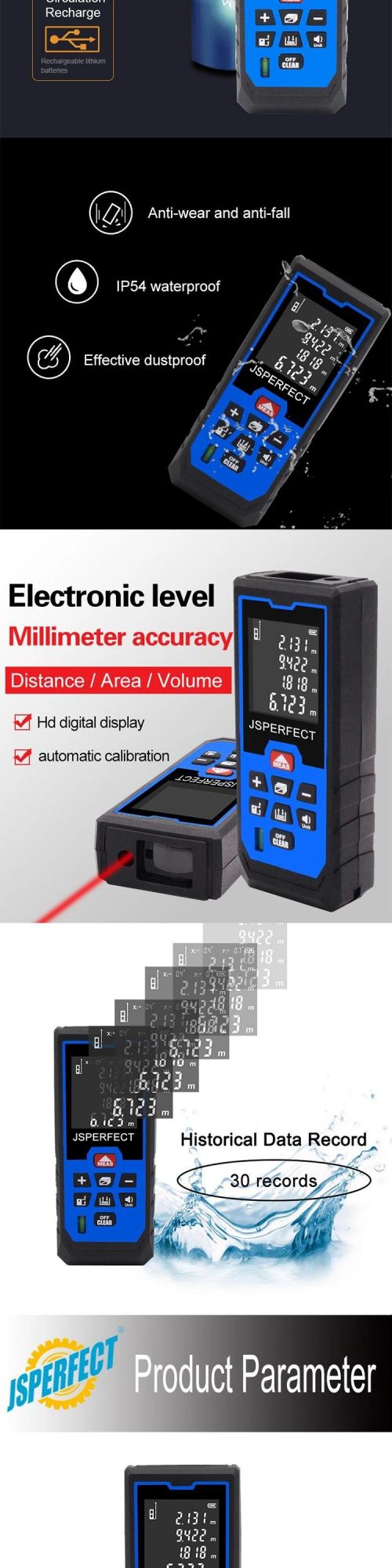 USB 40m Laser Measuring Tape Retractable Digital
