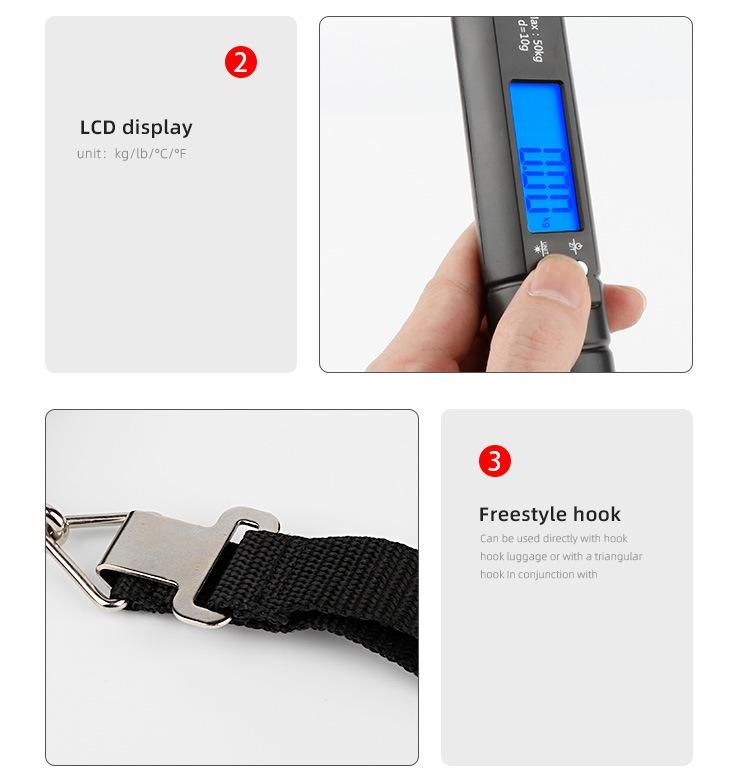 Portable Household Digital Electronic Hanging Luggage Scale with Flashlight