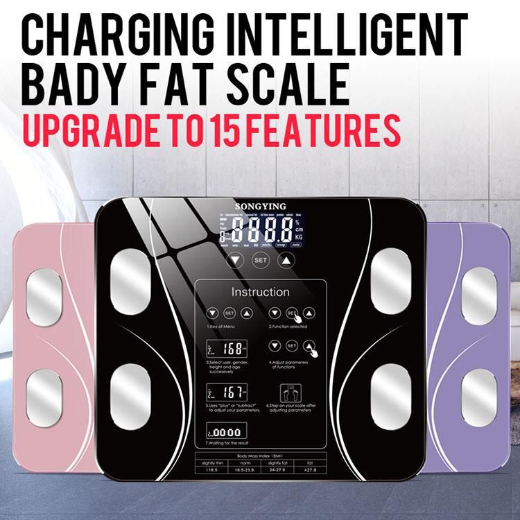 USB/Battery Big Screen BMI Analyzer 15 Body Index Weighing Digital Smart Body Fat Scale