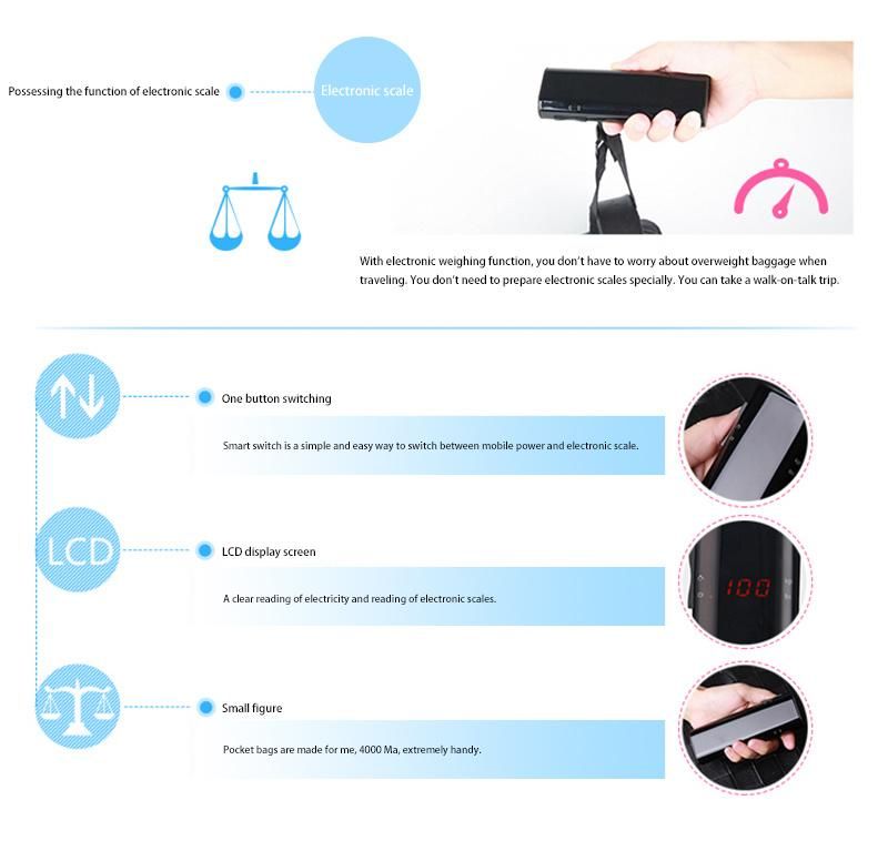 Newest Design Power Bank 5200mA Electronic Luggage Scale Digital Weighting Scale