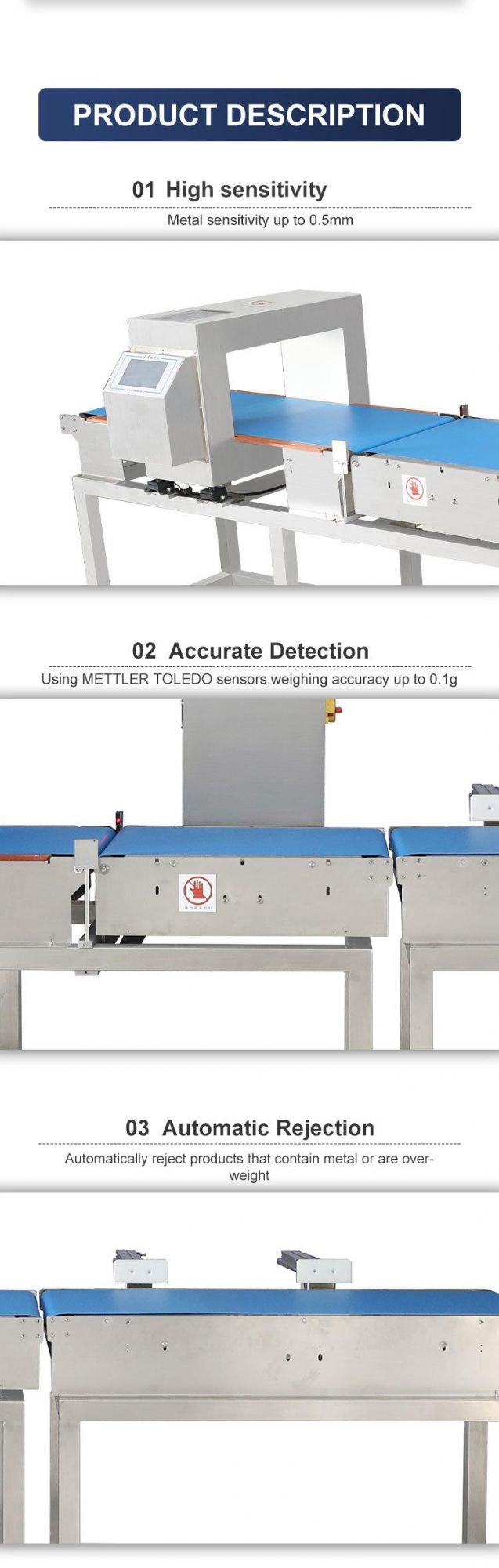 Jindun Combination System Conveyor Belt Check Weigher with Metal Detection