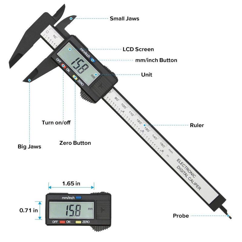6 Inch Electronic Vernier Caliper Alloy Woodworking Drilling Micrometer Digital Ruler Measuring