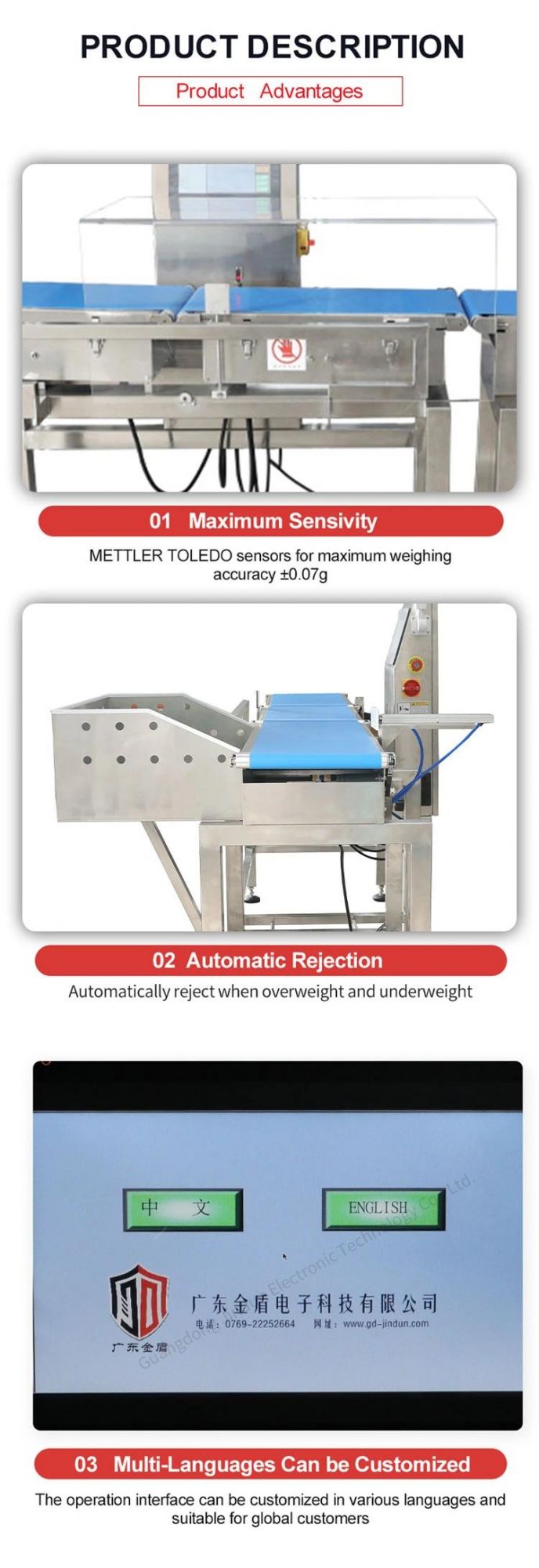 Conveyor Belt High Accuracy Digital Weighing Machine with LCD Screen