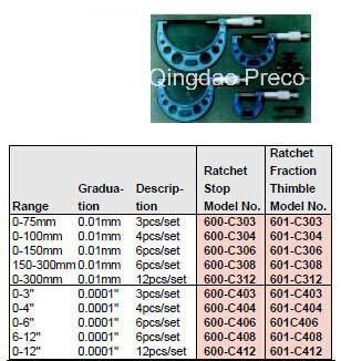 C-Frame Outside Micrometers (0-25, 25-50, 50-75, 75-100, 100-125mm)