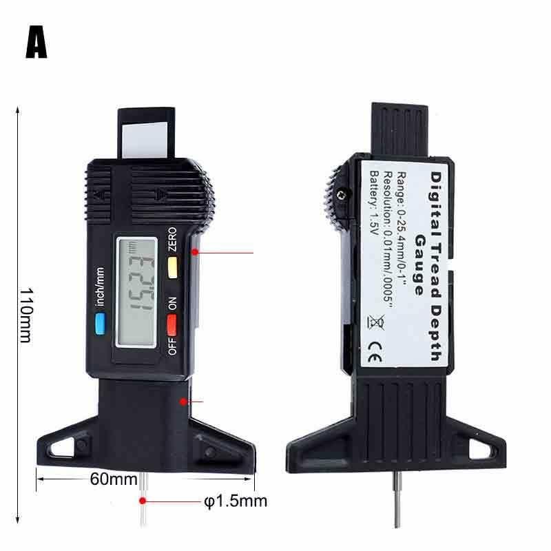 Digital Tire Tread Depth Gauge 0-25.4mm Metric Inch Stainless Steel/Plastic Digital Depth Gauge Tire Gauge