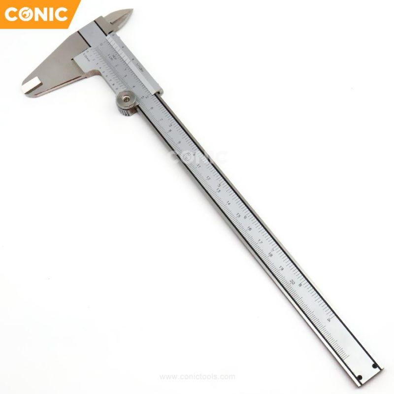 200X0.05mm Kanon Style Mono-Block Stainless Steel Vernier Caliper with Groove Design