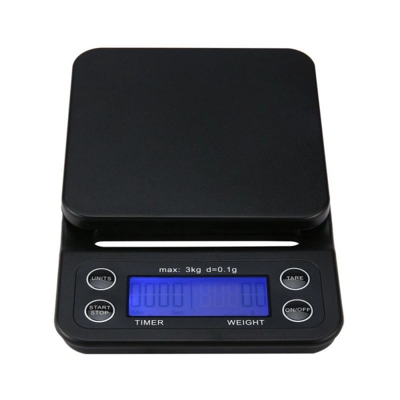 3kg 0.1g High Precision Black Kitchen Coffee Weighing Scale