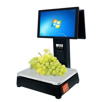 Supermarket Fruit Touch Screen Cash Register Scale POS Weighing Price Scale with Dual Screen