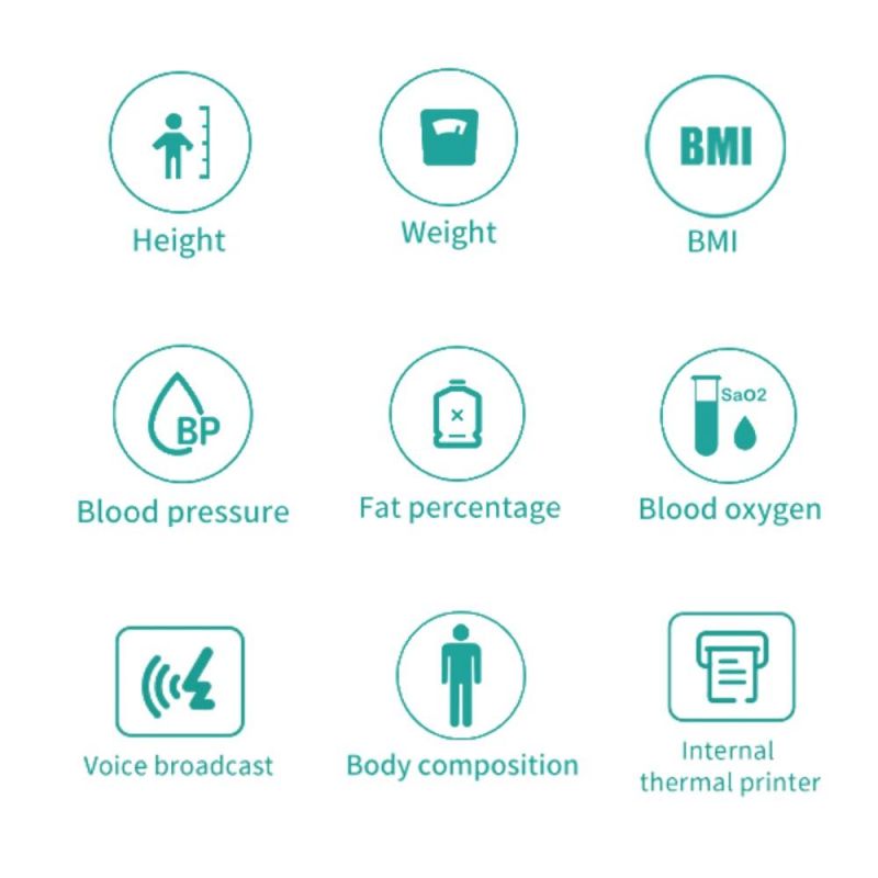 Coin Operation Height and Weight Scale with Fat and Blood Pressure and 10 Inch Touch Screen for Hospital