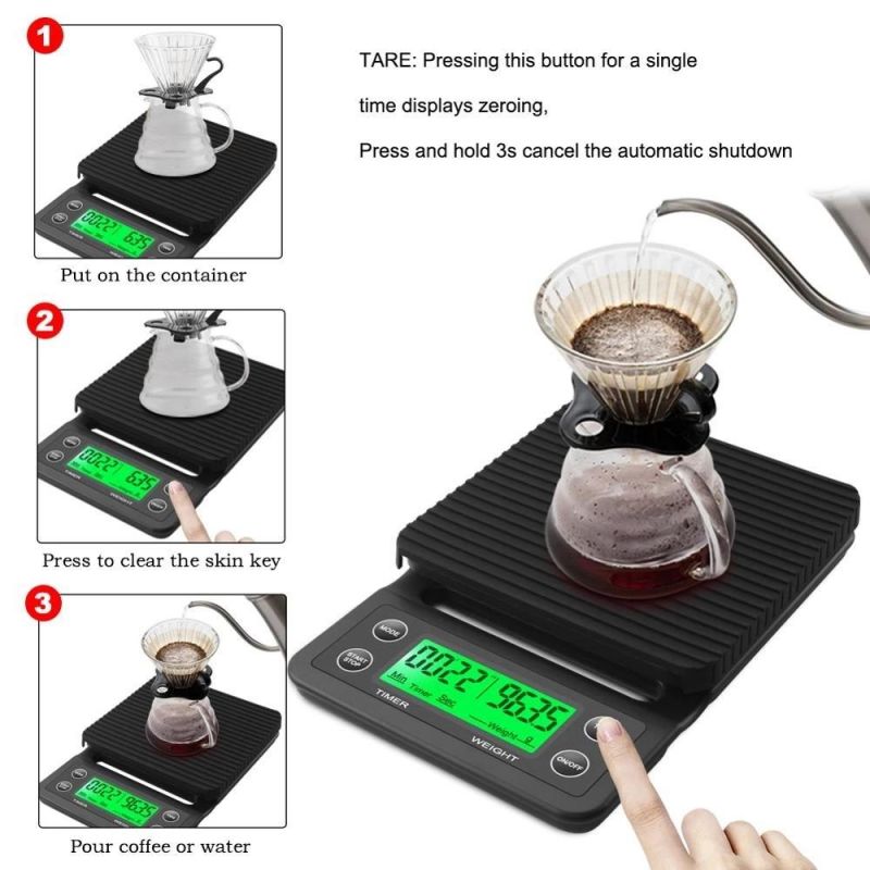 3kg/0.1g 5kg/0.1g Drip Coffee Scale with Timer Portable Electronic Digital Kitchen Scale LCD Electronic Scales