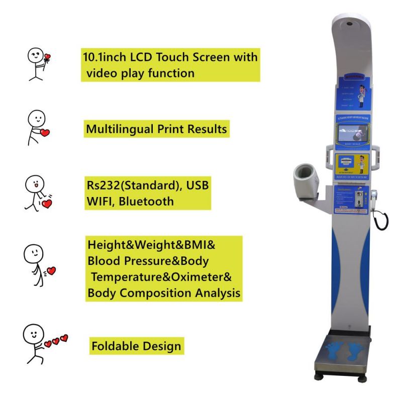Intelligent Voice Coin Operation Weight and Height Scale Health Checkup Machine Blood Pressure and Fat Measuring Scales