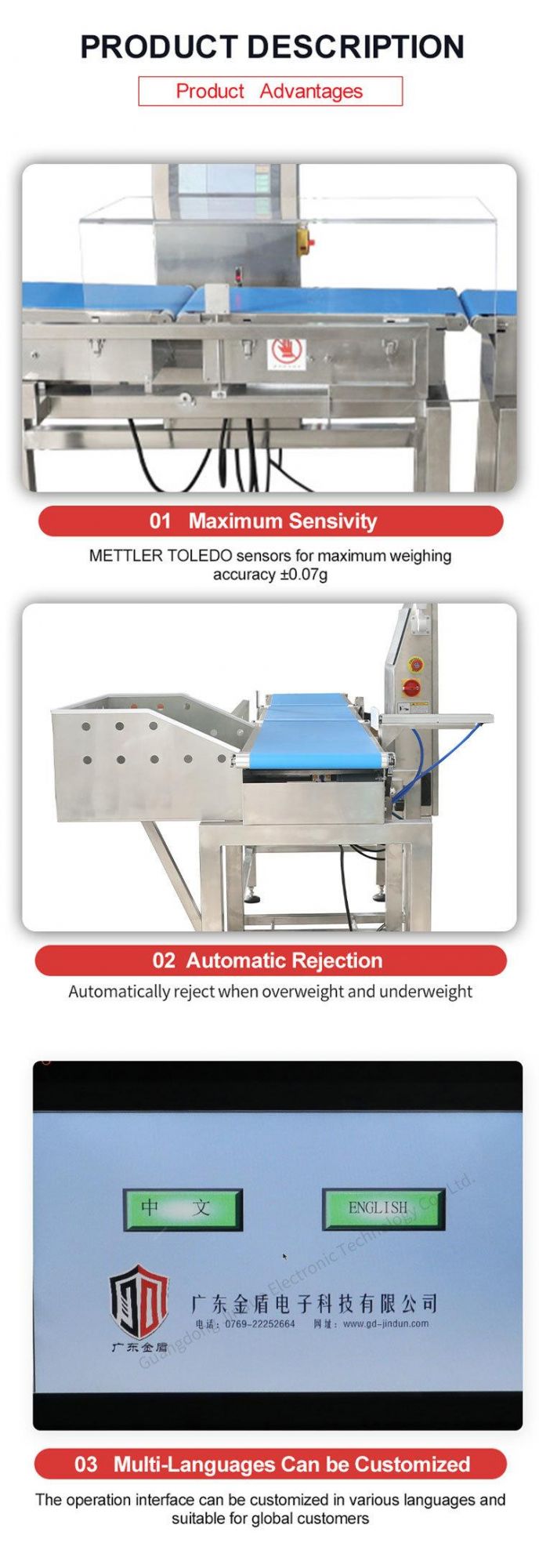 Automatic Weight Scale Weight Sorting Machine for Seafood Convey Belt Check Weigher for Packaging