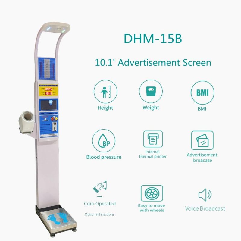 Digital Coin Operated Height Weight Blood Pressure and Heart Rate Measuring Machine