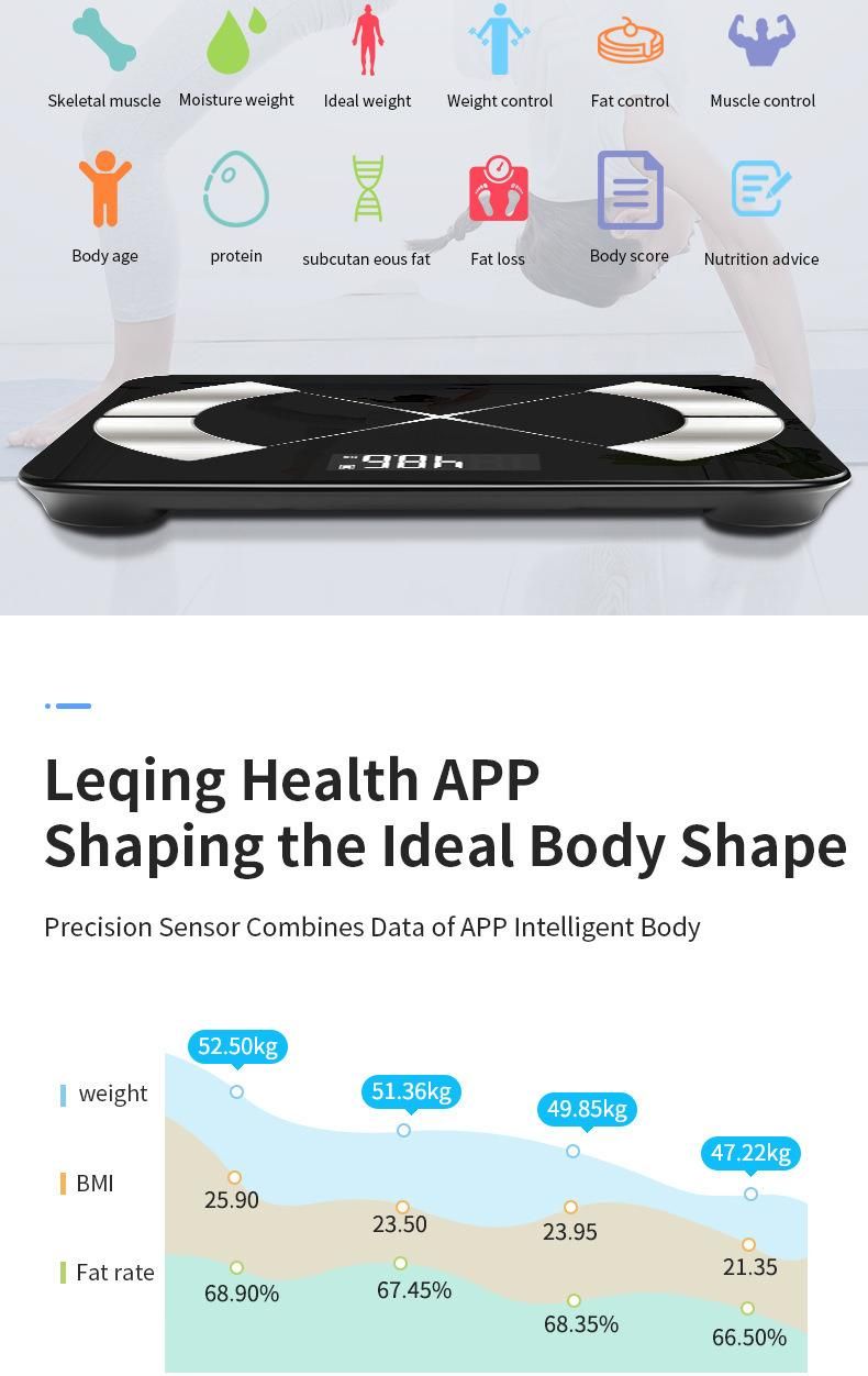 Archon Fit Smart Scale Body Weight BMI Body Fat Body Water Body Age Bone Mass Muscle Mass Protein Wireless Scale (BRS-AD02)