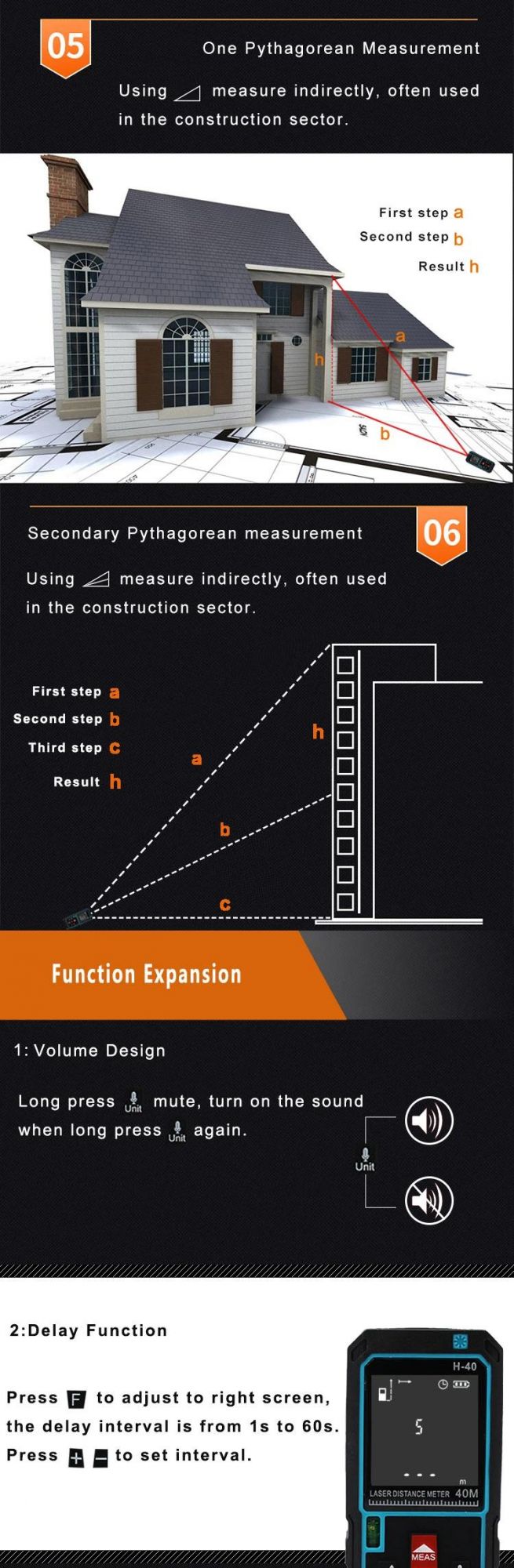 Factory Precision 40m Display Handle Laser Rangefinder