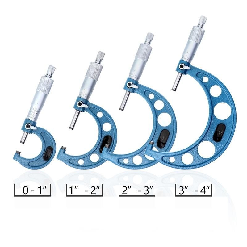 Inch Outer Micrometer 0-4" 0.0001" Thick Carbide Spiral Micrometer High Precision 4-Piece Set