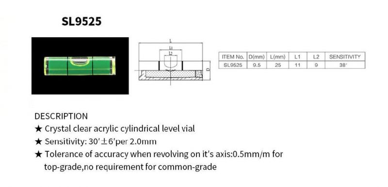 High Accuracy Bubble Level Vial Square Spirit Level Vials