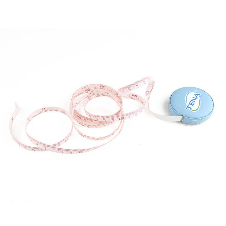 Round Blue PU Wrapped Measuring Tape Printed with Your Logo