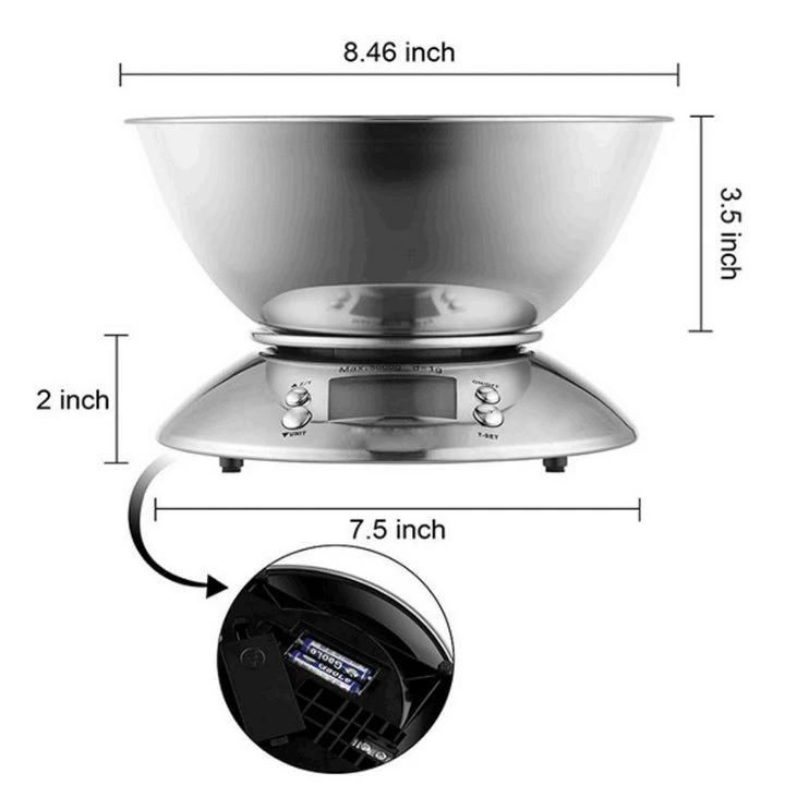 5kg LCD Display Stainless Steel Kitchen Scale Bowl