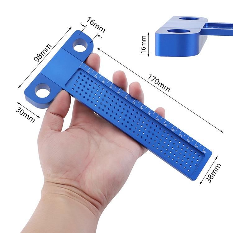 Woodworking Scribing Ruler 160mm Hole Ruler Aluminum Alloy T-Shaped Ruler Woodworking Scribing Device