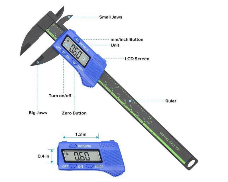 Digital Caliper 6 Inch Measuring Tools Plastic Electronic Vernier Caliper