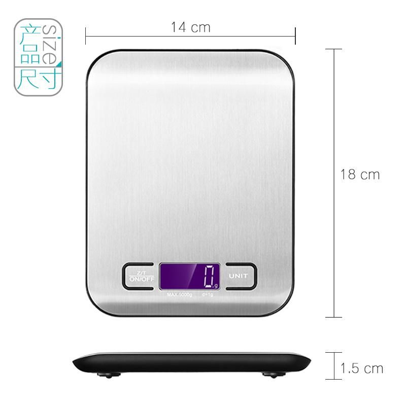 Amazon Hot Sell Bascula Cocina Multifunction Smart Scale Custom 5 Kg Stainless Steel Digital Weighing Kitchen Scales for Food