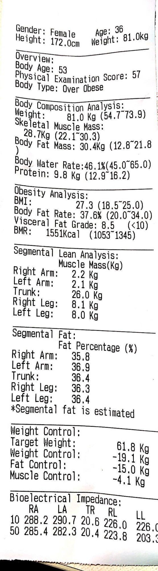 Msluw06 Segmental Professional Body Composition Analyzer Machine