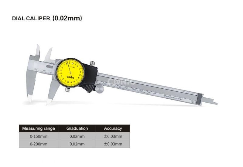 150mmx0.02mm Stainless Steel Dial Caliper with Metric Graduation