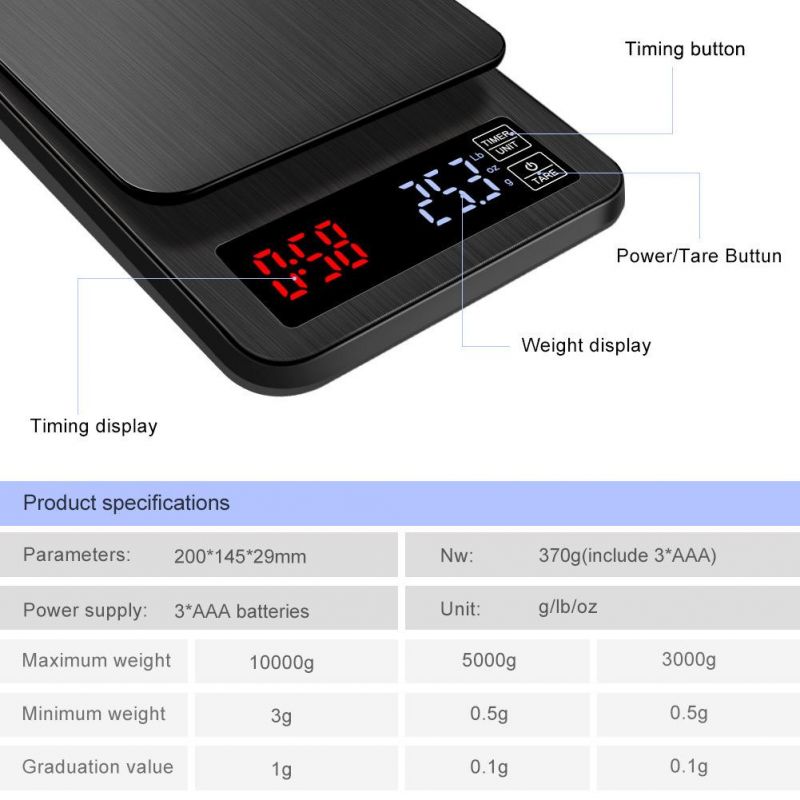 Portable Kitchen Scale High-Precision Electronic Coffee Scale Timing Function