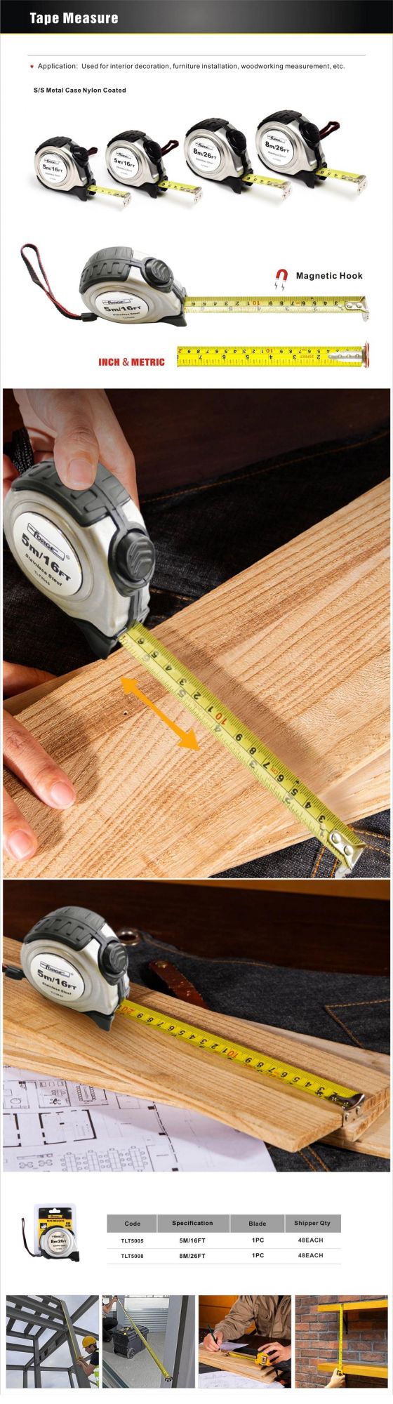 8m Auto Lock Steel Tape Measure with Nylon Coated Dual Blade