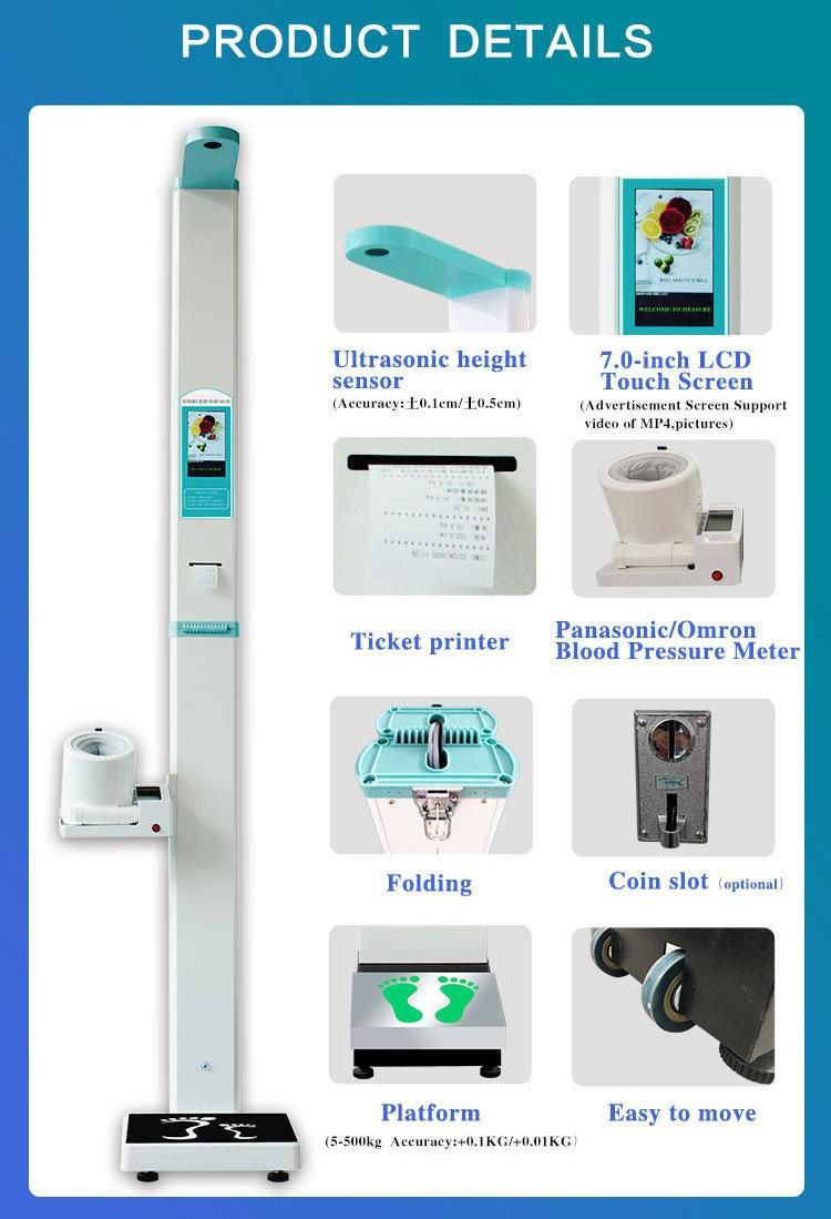 Coin Operated Height Weight Scale with Blood Pressure Measuring Machine