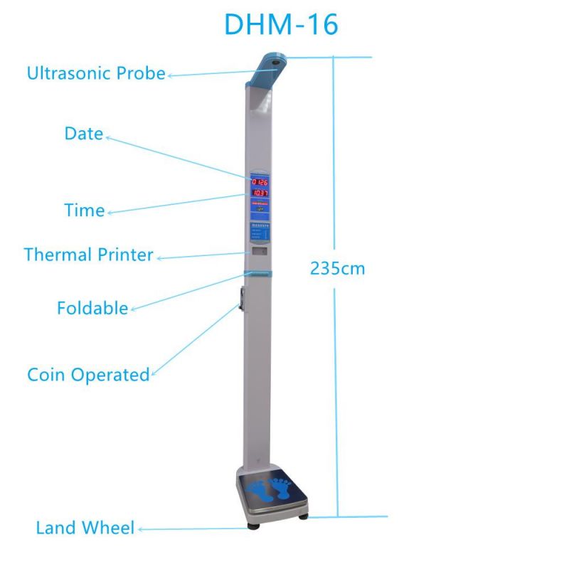 Coin Operated RS232 BMI Height and Weight Ultrasonic Digital Medical Body Analysis Machine for Hospital