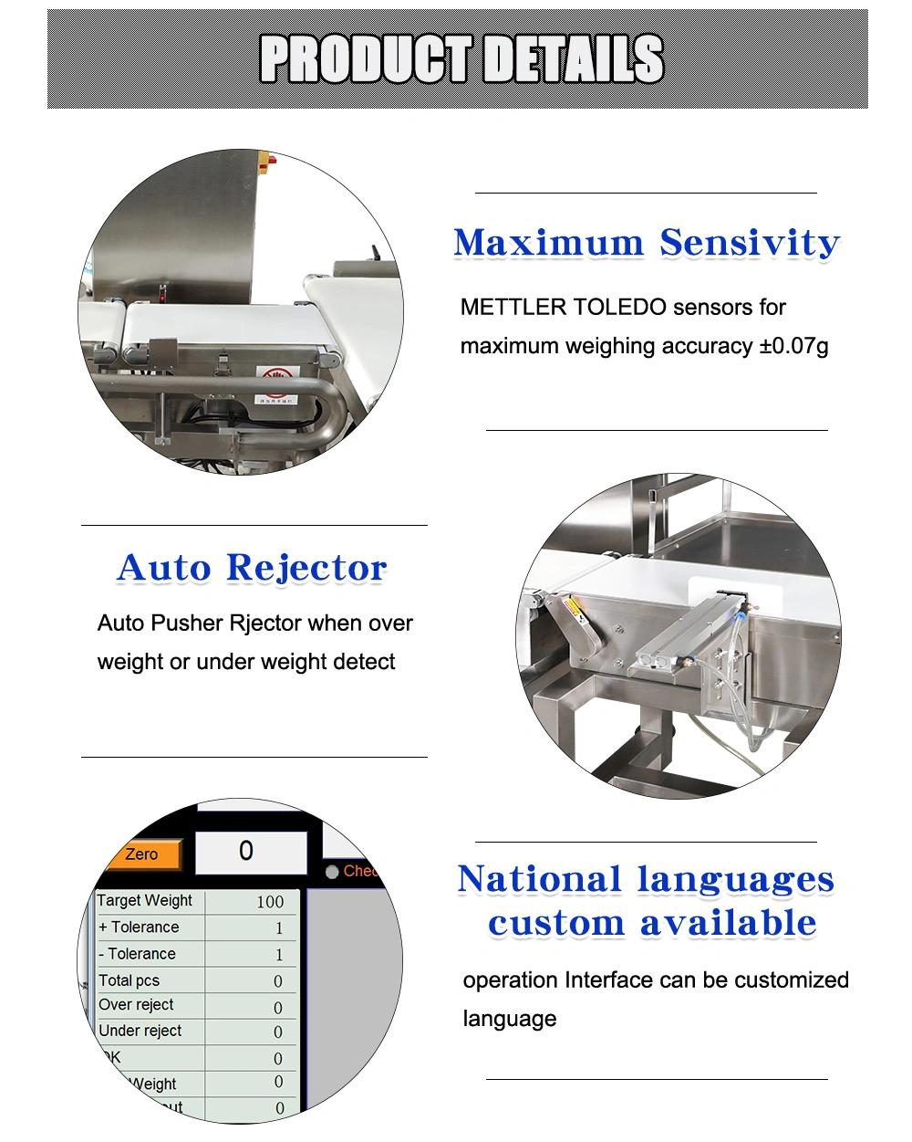 Food Fctory Packaging Line Auto Conveyor Belt Check Weigher with Auto Rejector
