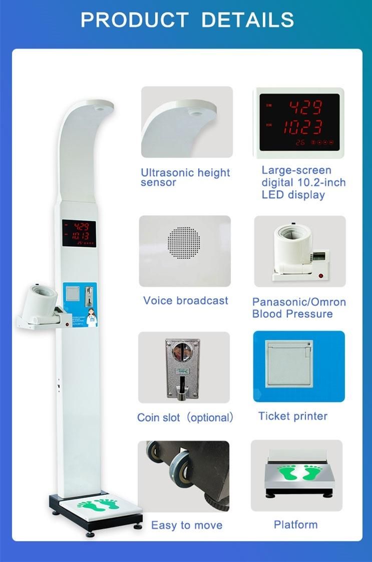 LED Display Scale Blood Pressure Body Weight and Height Machine for Public