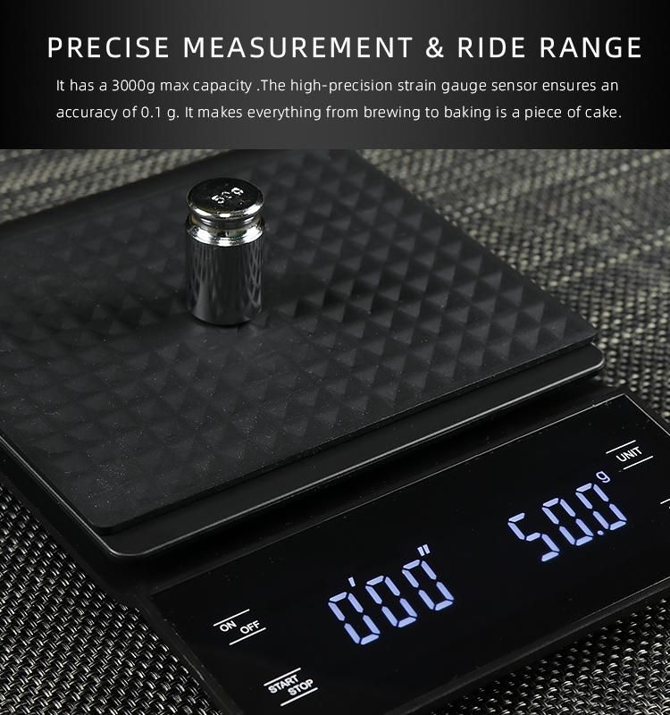 ABS Plastic LED Touch Screen 3kg Food Coffee Scale Timer