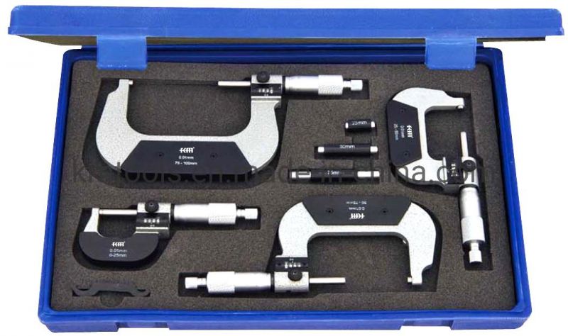 0-100mmx0.01mm 4PCS Set Outside Micrometer with Counter