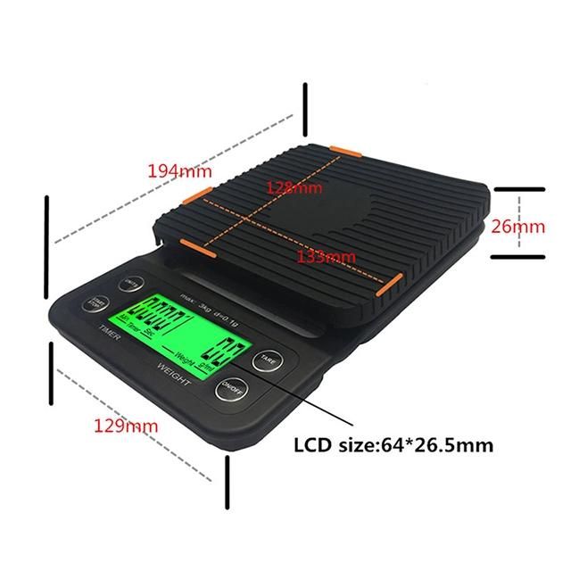 Digital Food Kitchen Scale Timer for Drip / Pour Over Coffee / Cooking / Baking with Easy to Clean Rubber Mat
